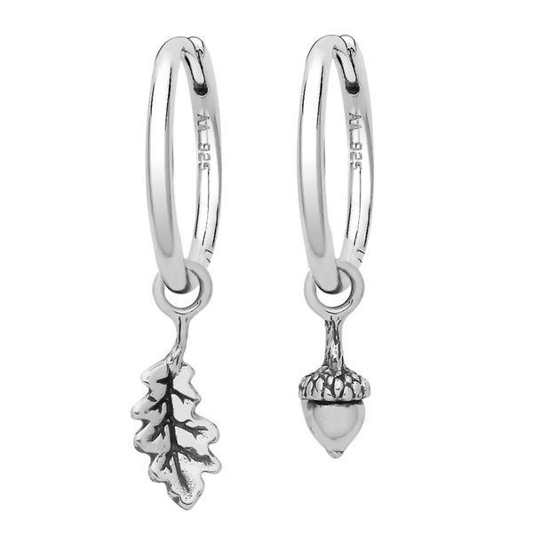 Sterling silver autumn nature acorn oak leaf hoop earrings jewellery