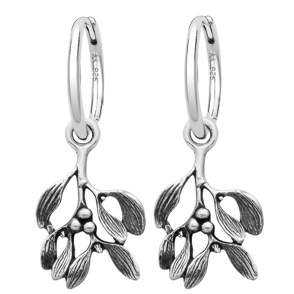 Sterling silver mistletoe earrings alternative Christmas jewellery