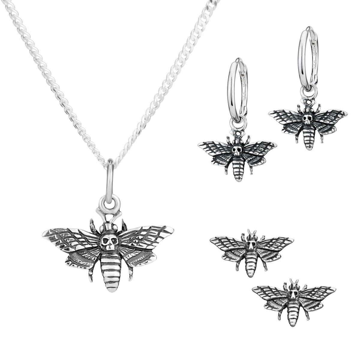 MISERY MOTH - Sterling Silver Necklace, Hoop and Stud Gift Set