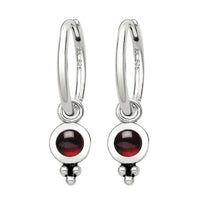 SATELLITE - Garnet & Sterling Silver Hoops