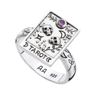 Sterling silver tarot card ring amethyst witchy boho bohemian jewellery gothic