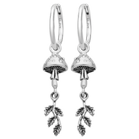 Sterling silver toadstool leaf hoops earrings nature alternative witchy jewellery