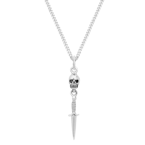 Sterling silver dagger skull gothic necklace alternative jewellery