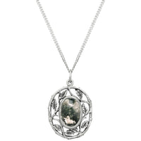 sterling silver moss agate leaf autumn nature necklace cottagecore jewellery