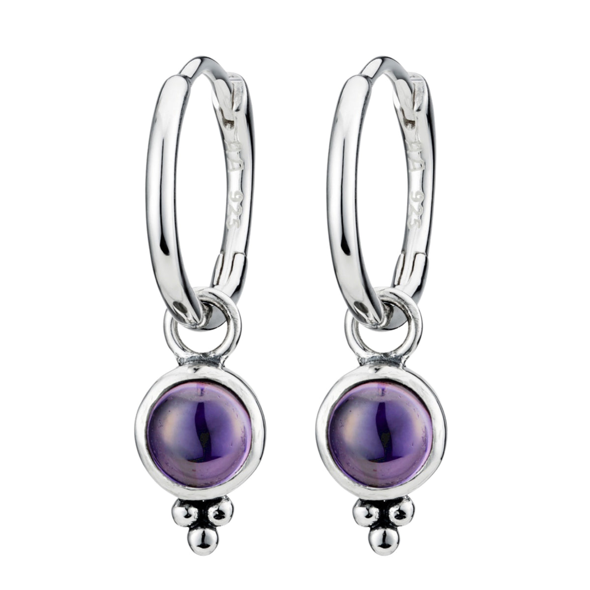 SATELLITE - Amethyst and Sterling Silver Hoops