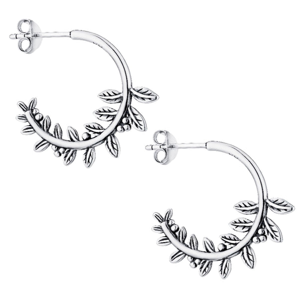 Sterling silver botanical leaf hoop earrings nature inspired witchy gothic alternative jewellery jewelry