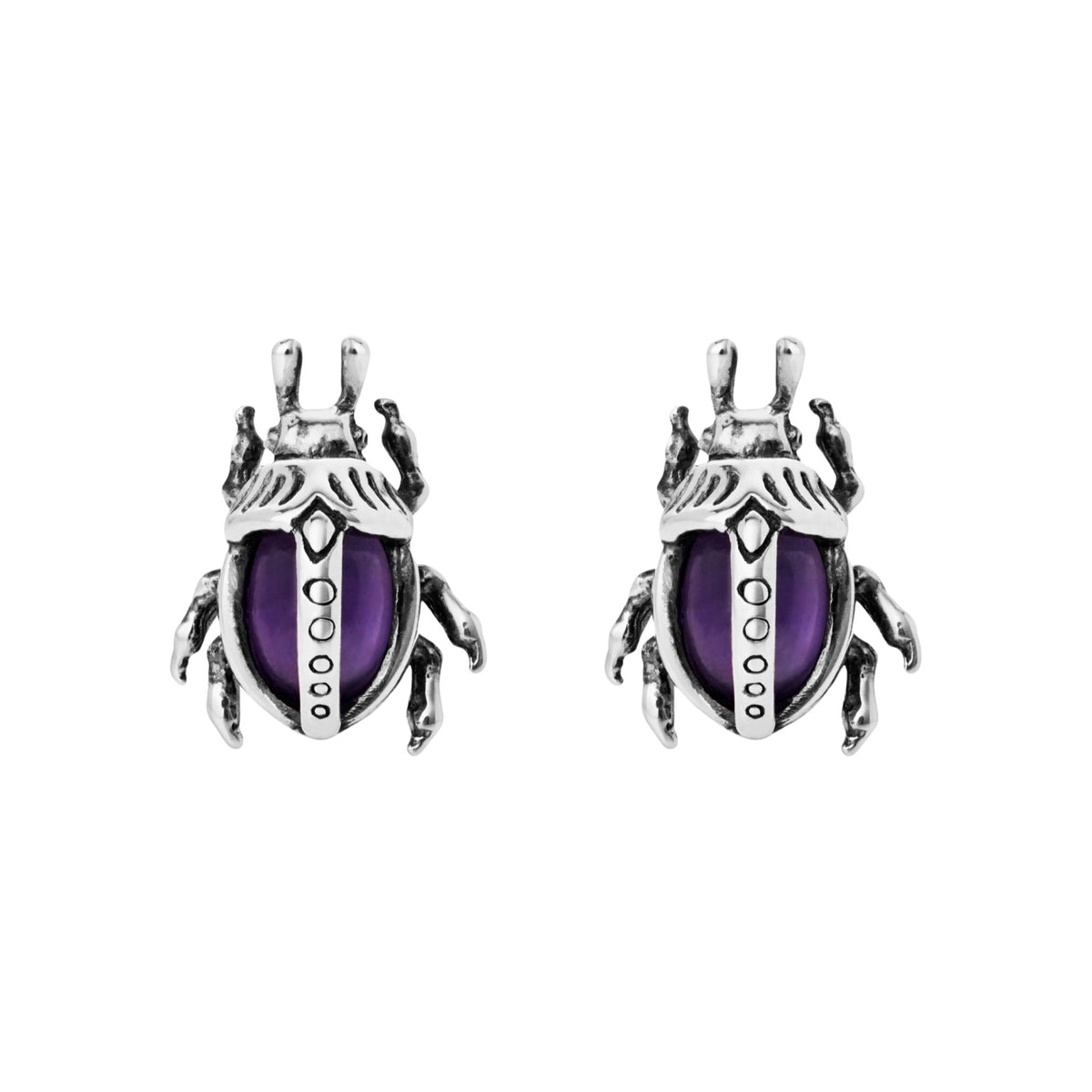 SACRED BEETLE - Sterling Silver & Amethyst Studs