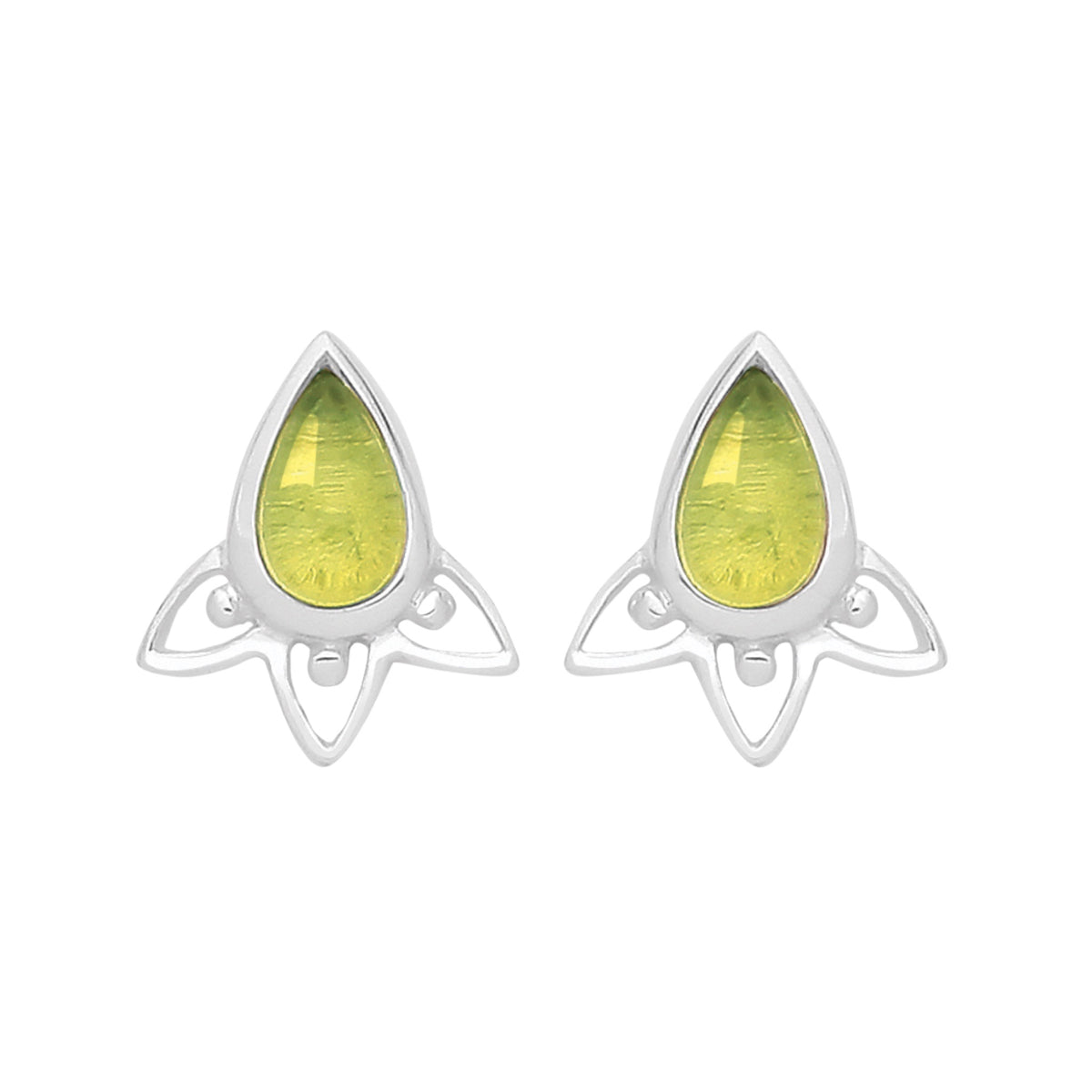 sterling silver and peridot boho stud earrings gothic witchy jewellery