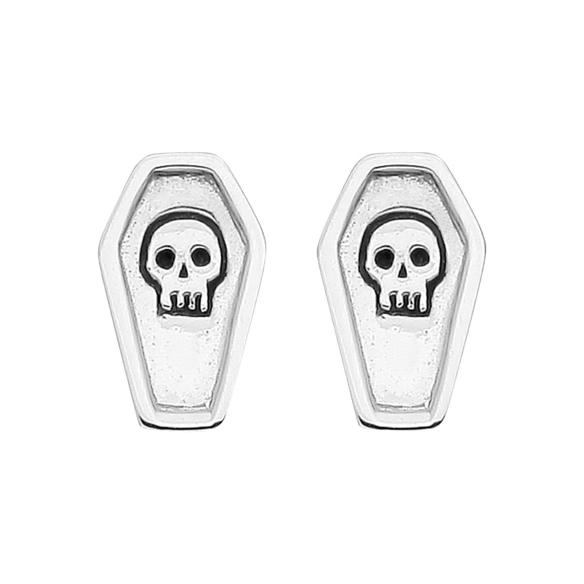 silver coffin skull stud earrings gothic alternative witch jewellery