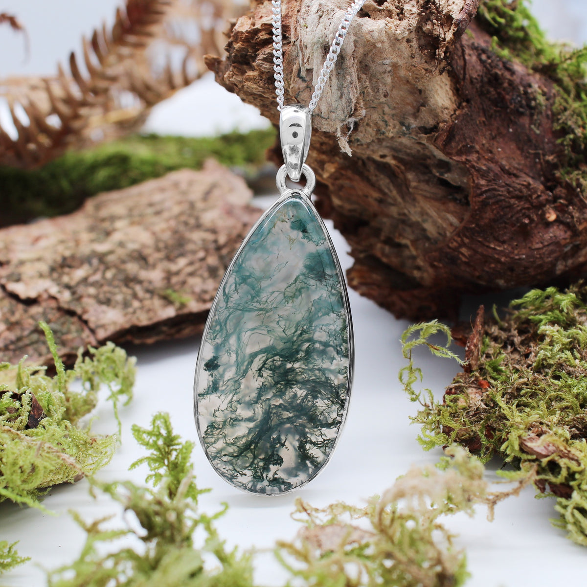 FOREST FOLLY  - Sterling Silver & Moss Agate Necklace