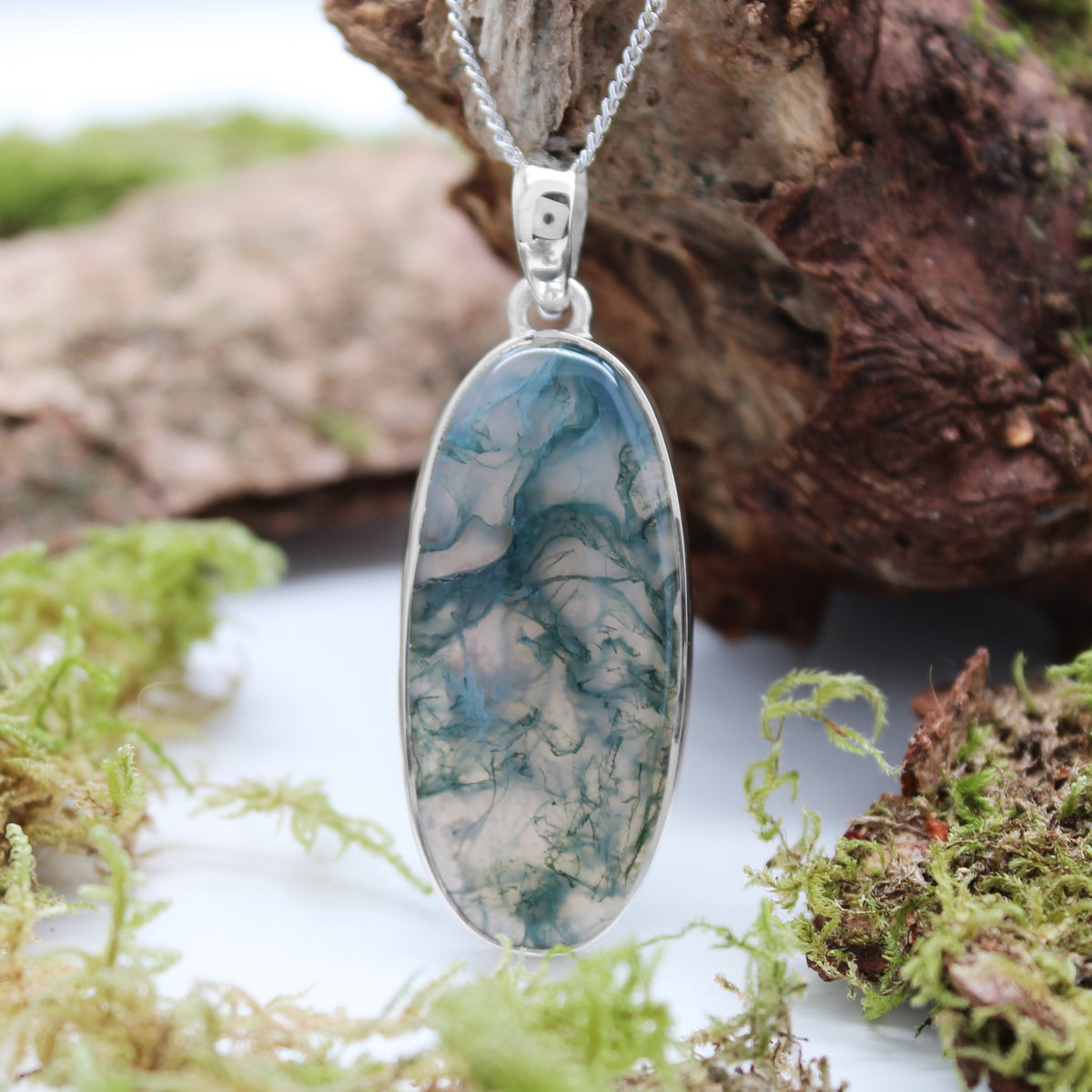 FOREST FOLLY  - Sterling Silver & Moss Agate Necklace