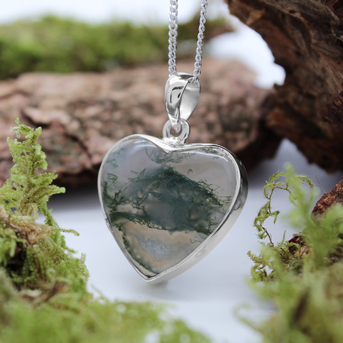 FOREST FOLLY  - Sterling Silver & Moss Agate Necklace