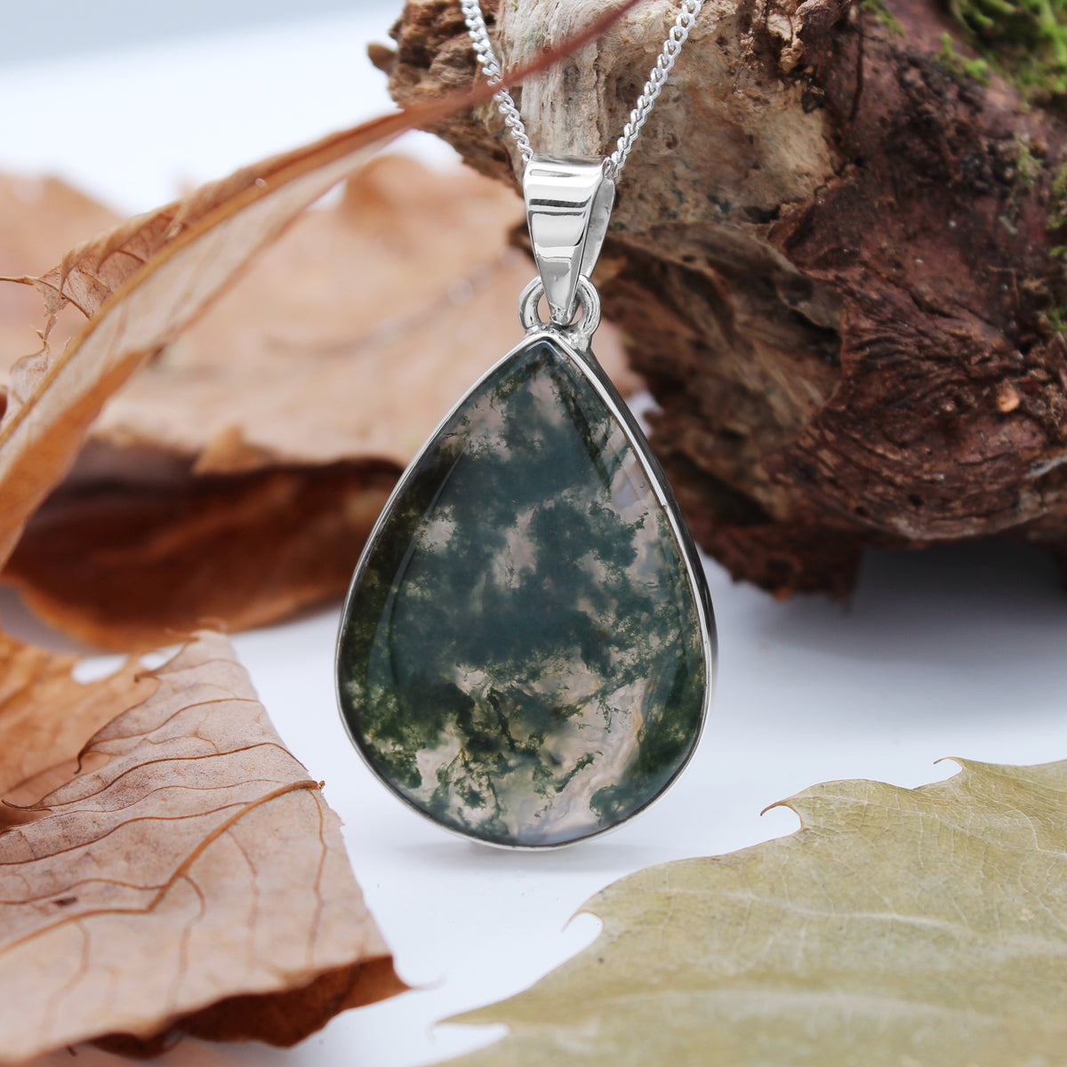 FOREST FOLLY  - Sterling Silver & Moss Agate Necklace