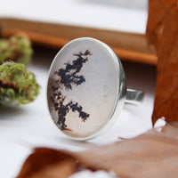 WHISPERING WOODS  - Sterling Silver & Scenic Agate Ring - SMALL