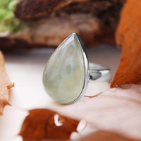 LAST OF THE LEAVES  - Sterling Silver & Prehnite Ring - SMALL