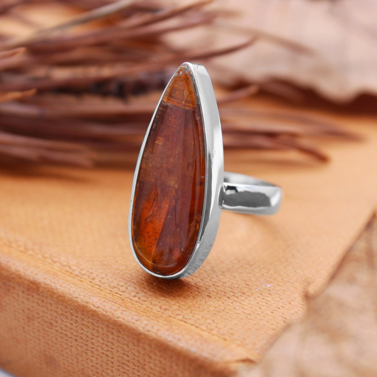 BONFIRE - Sterling Silver & Orange Kyanite Ring - SMALL