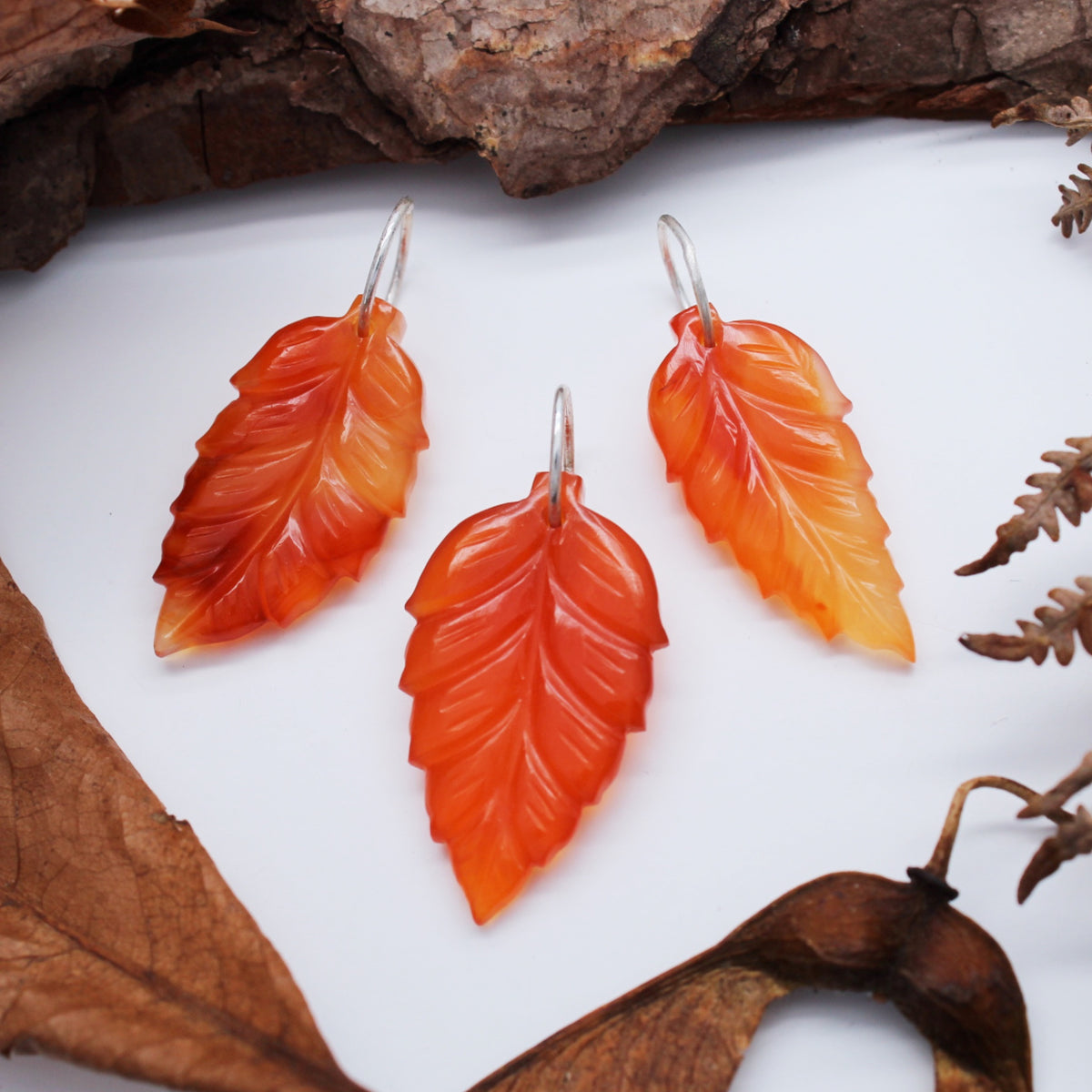 AUTUMN LEAVES - Sterling Silver & Carnelian Necklace