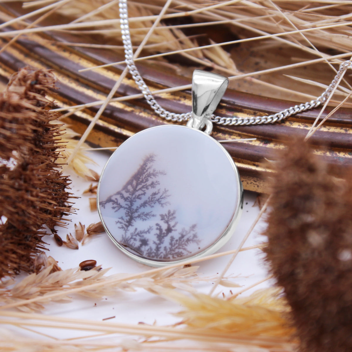 HARVEST - Sterling Silver & Scenic Agate Necklace