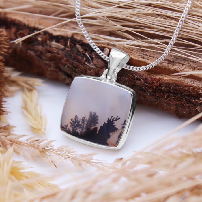 HARVEST - Sterling Silver & Scenic Agate Necklace