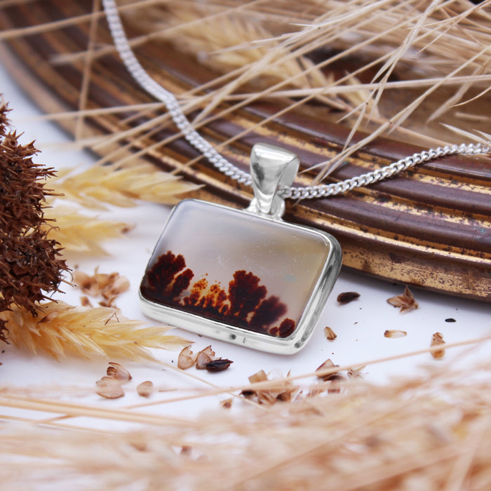 HARVEST - Sterling Silver & Scenic Agate Necklace
