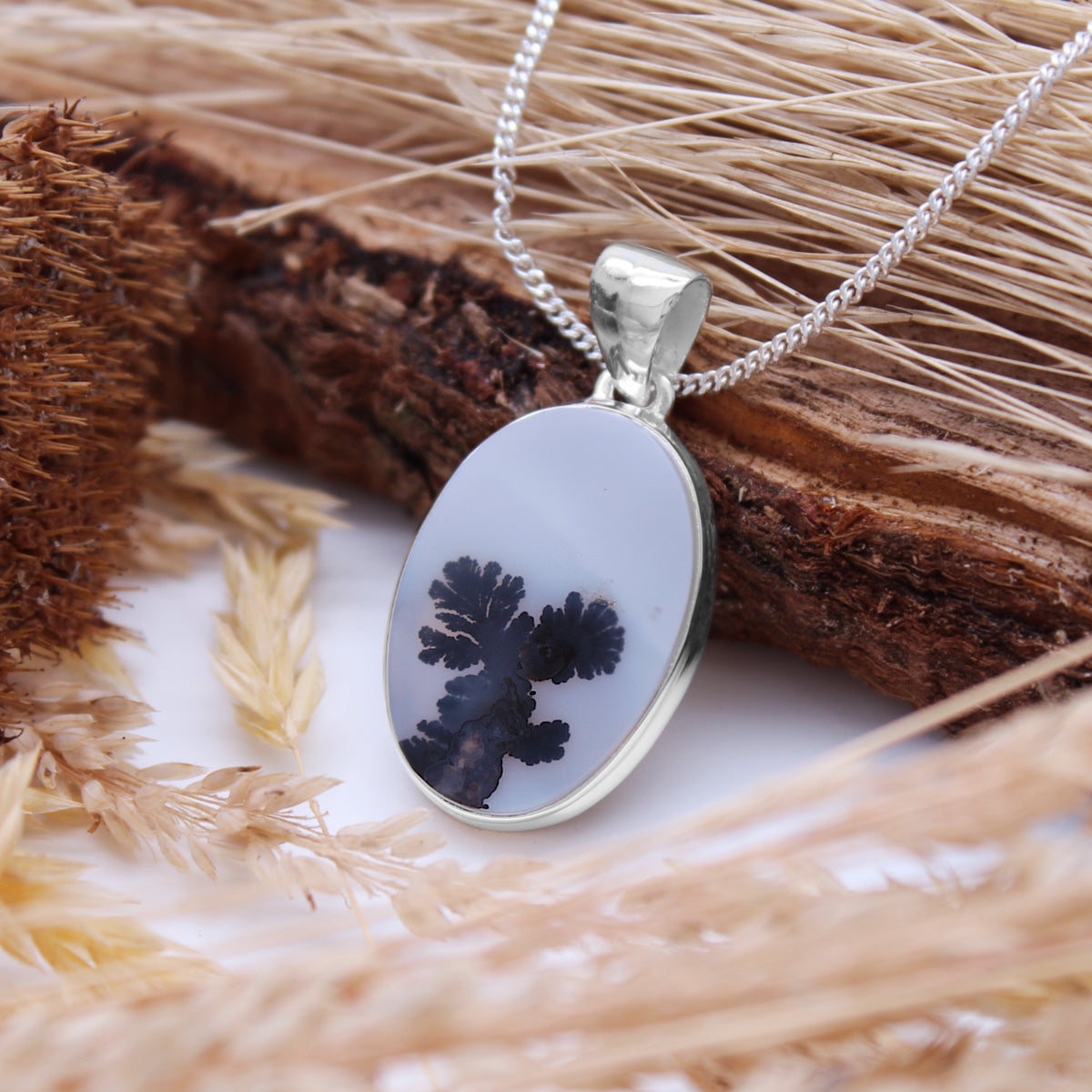 HARVEST - Sterling Silver & Scenic Agate Necklace