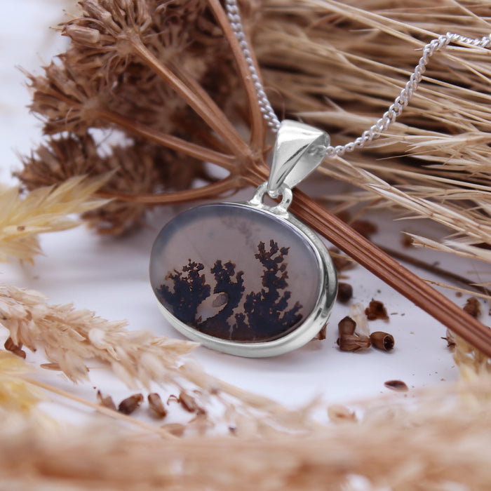 HARVEST - Sterling Silver & Scenic Agate Necklace