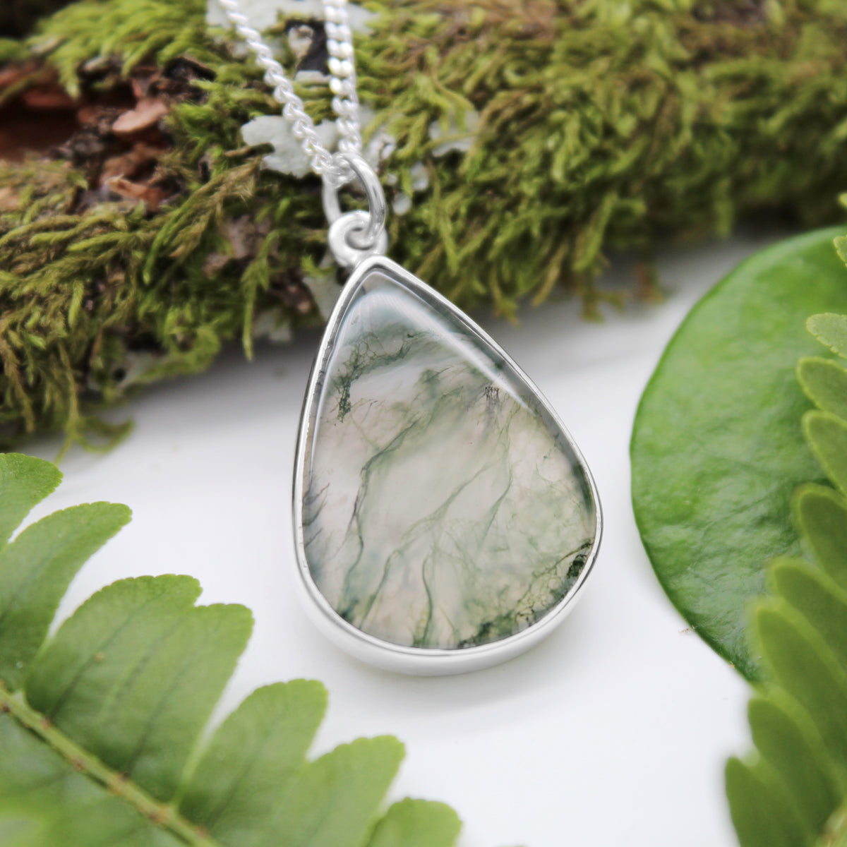 FOREST FOLLY  - Sterling Silver & Moss Agate Necklace