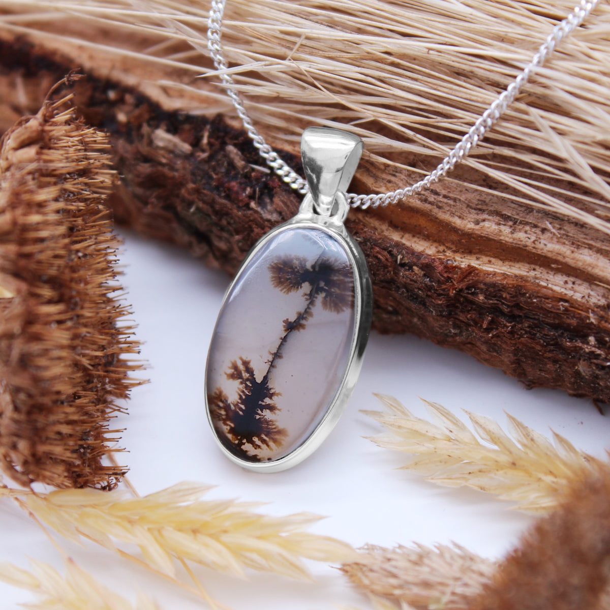 HARVEST - Sterling Silver & Scenic Agate Necklace