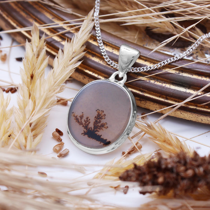 HARVEST - Sterling Silver & Scenic Agate Necklace
