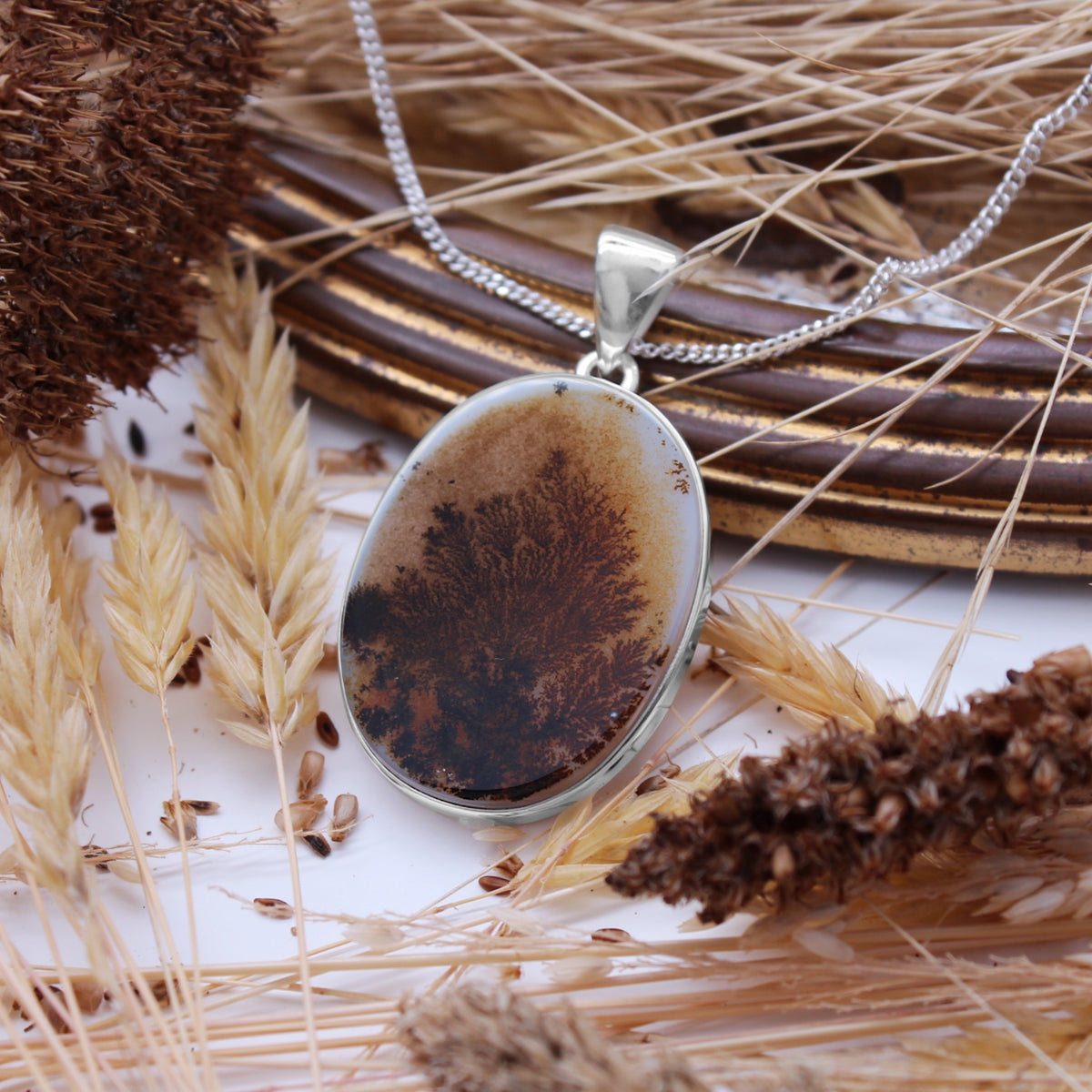 HARVEST - Sterling Silver & Scenic Agate Necklace
