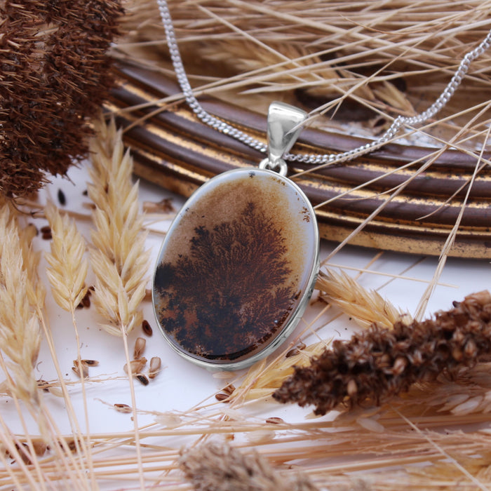 HARVEST - Sterling Silver & Scenic Agate Necklace