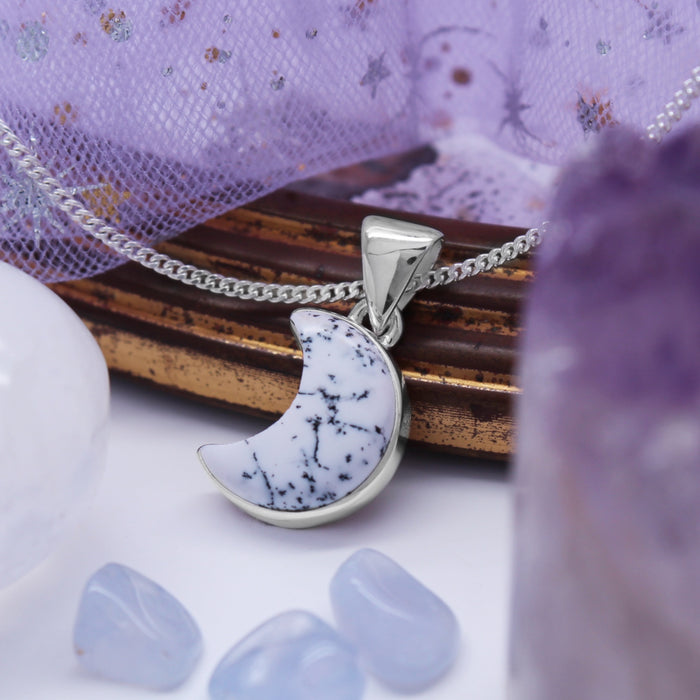 SNOW MOON - Sterling Silver & Dendritic Opal Agate Necklace