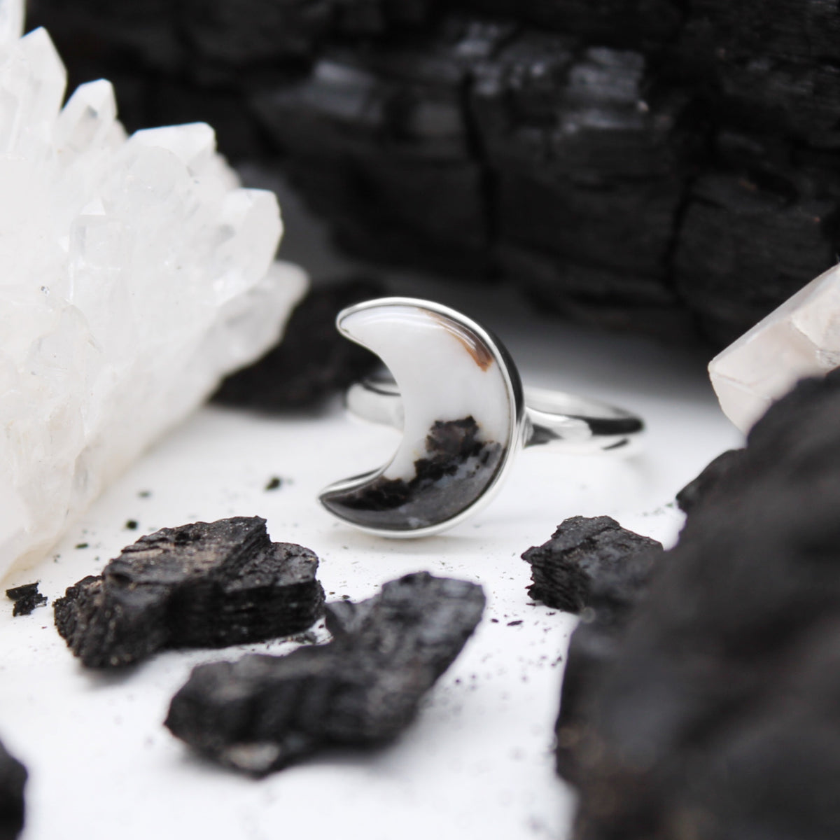 GHOST MOON - Sterling Silver & Zebra Jasper Ring - US 9
