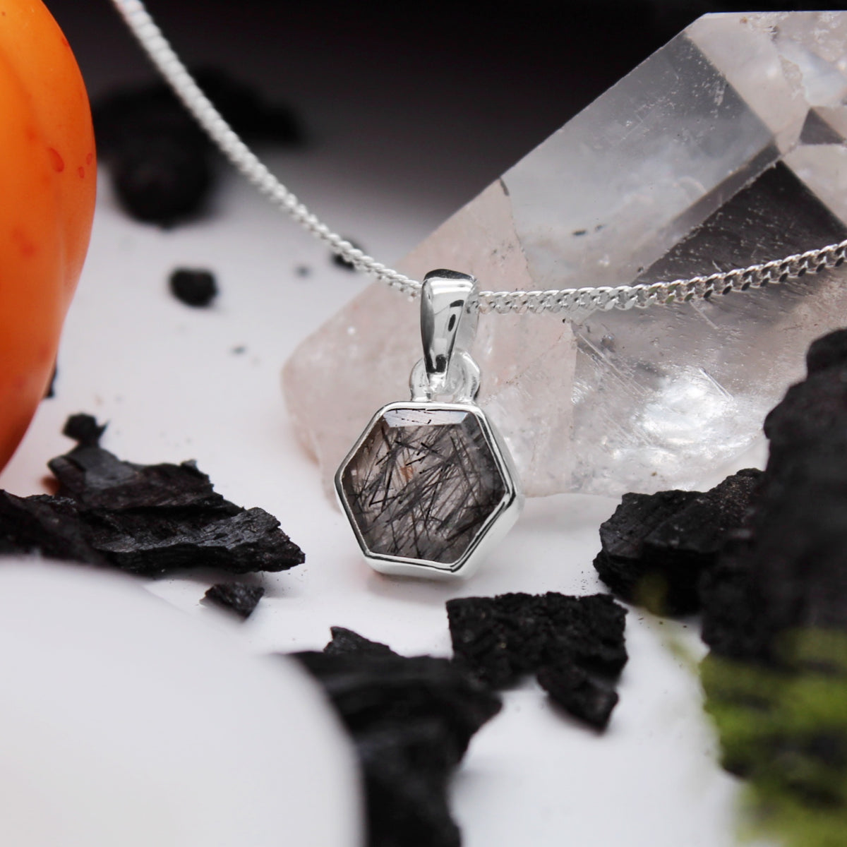 ORACLE - Sterling Silver & Black Rutilated Quartz Necklace
