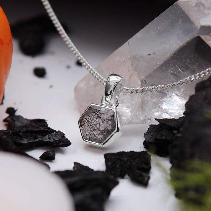 ORACLE - Sterling Silver & Black Rutilated Quartz Necklace
