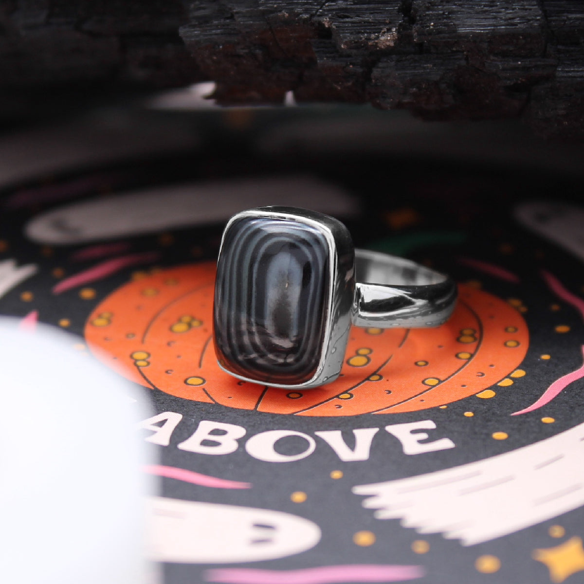 BLACK HOLE - Sterling Silver & Psilomelane Ring - US 7.5