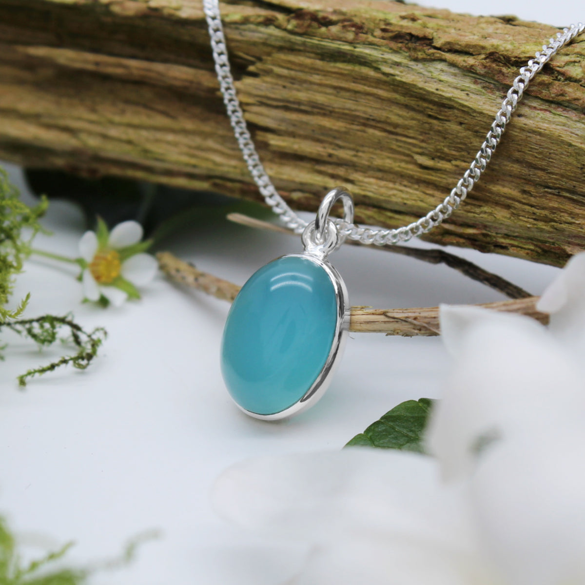 LAGOON - Sterling Silver & Blue Chalcedony Necklace