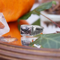 FRACTURE - Sterling Silver & Black Rutile Ring - US 8