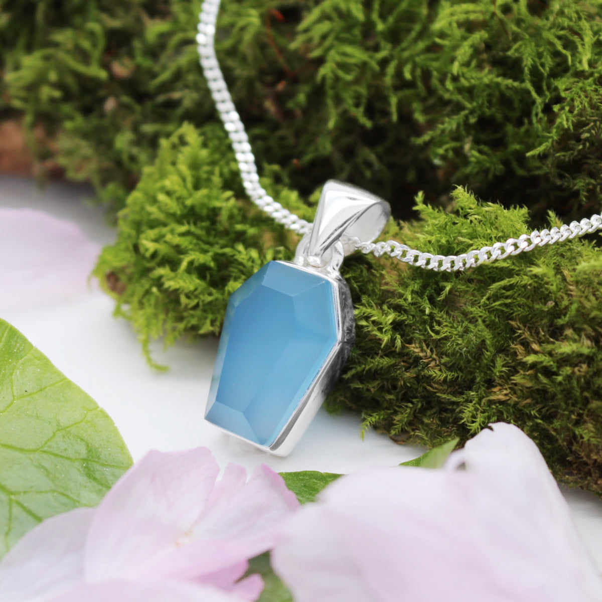 BENEATH THE WATER - Sterling Silver & Blue Chalcedony Necklace