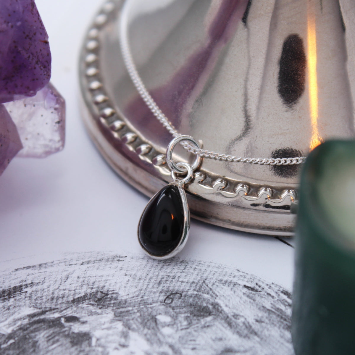 TINY TEARDROP - Sterling Silver & Onyx Necklace SECONDS