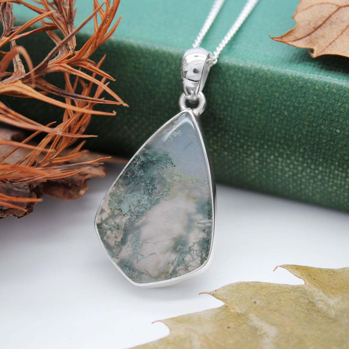 FOREST FOLLY  - Sterling Silver & Moss Agate Necklace