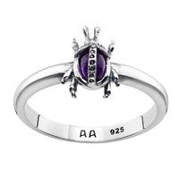 SACRED BEETLE - Sterling Silver & Amethyst Ring